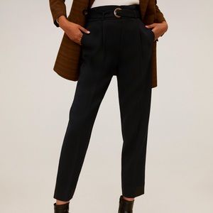 Mango Belted Black Pants Sz 8
